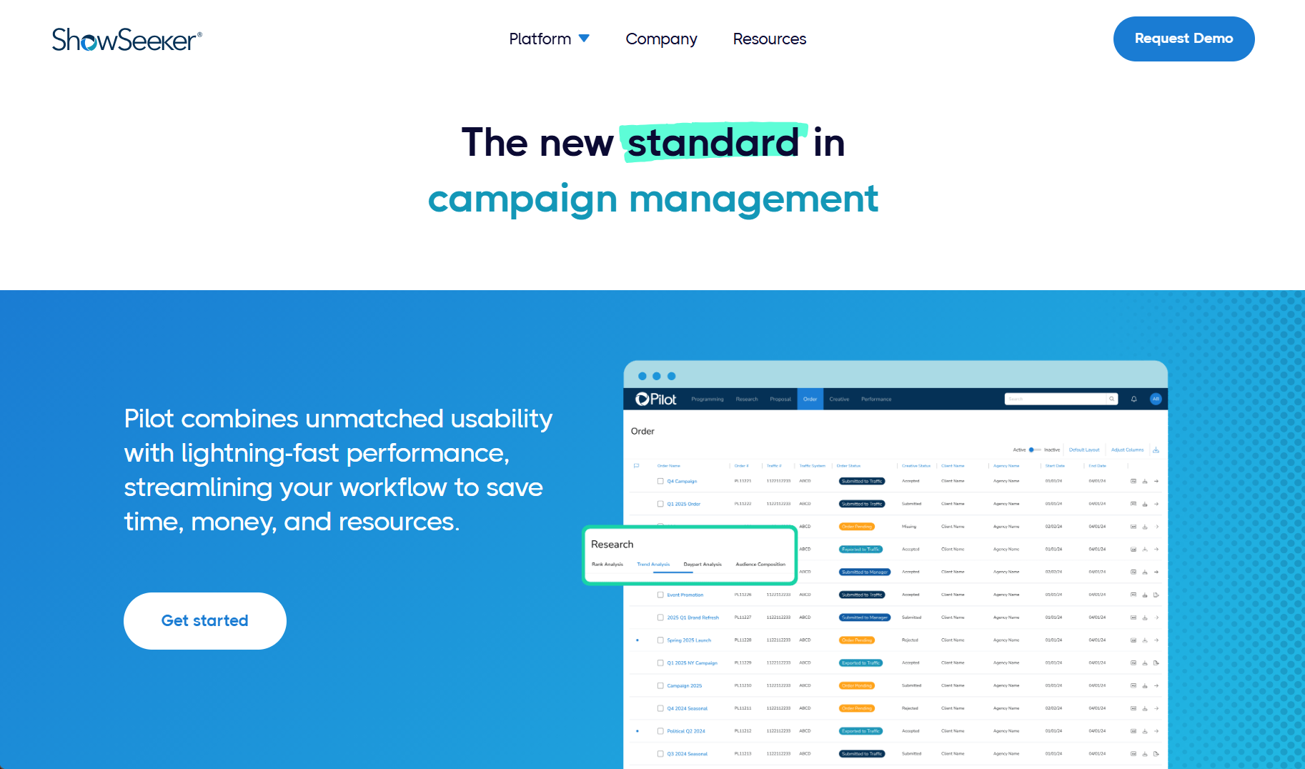 ShowSeeker media planning platform campaign screen